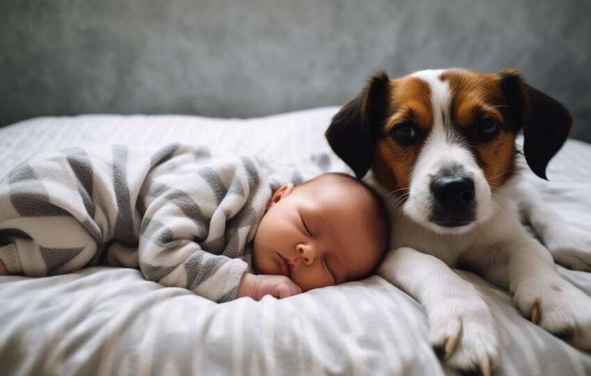 dog sleeping next to a baby, how to prepare your dog for your baby